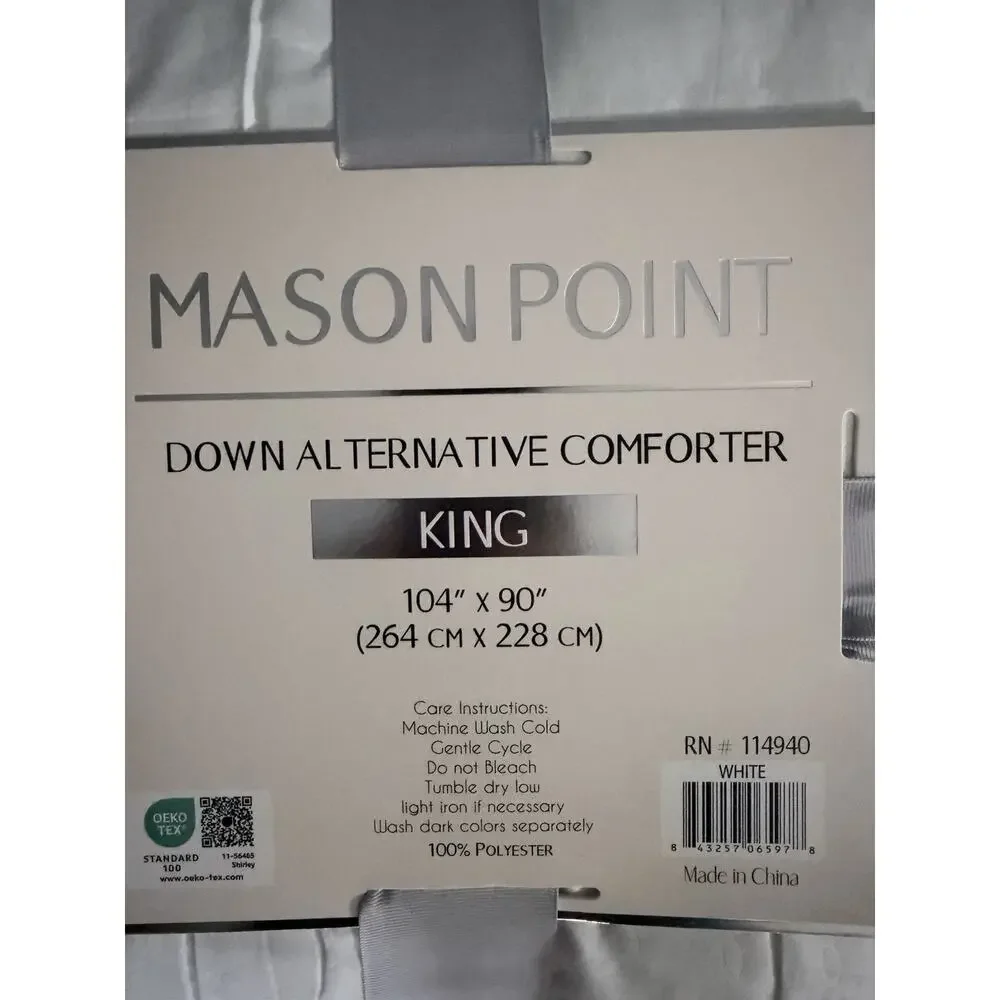 Mason Point Down, Alternative King-Size Comforter White NWT